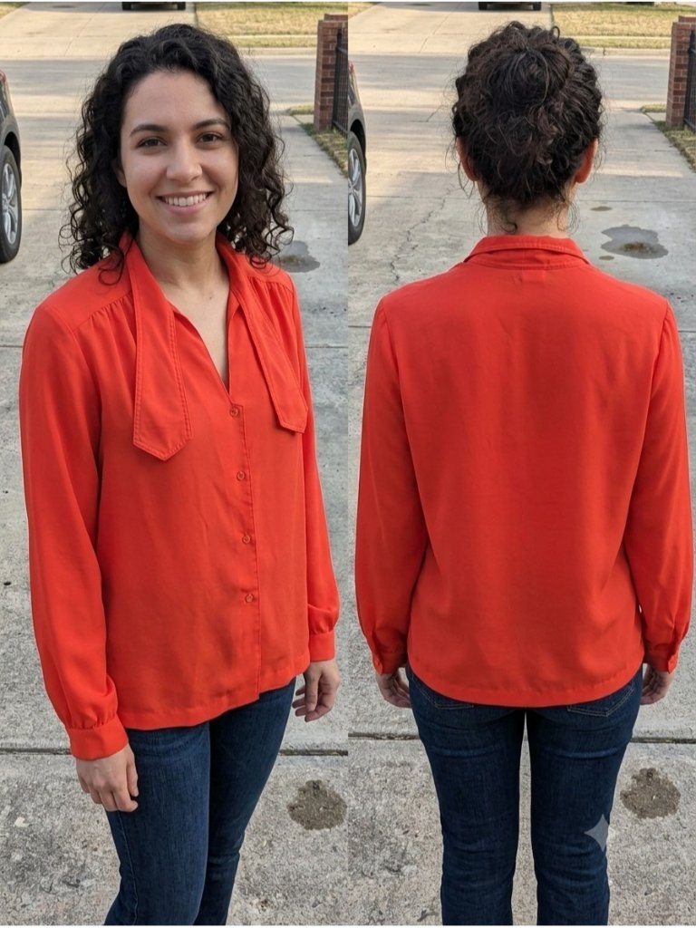 Vintage 70s Alice Stuart Saks Fifth Avenue Red Tie Neck Blouse Secretary Shirt 8